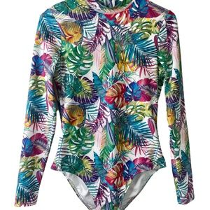 Tropical Print Long Sleeve One Piece Swimsuit (NWOT)